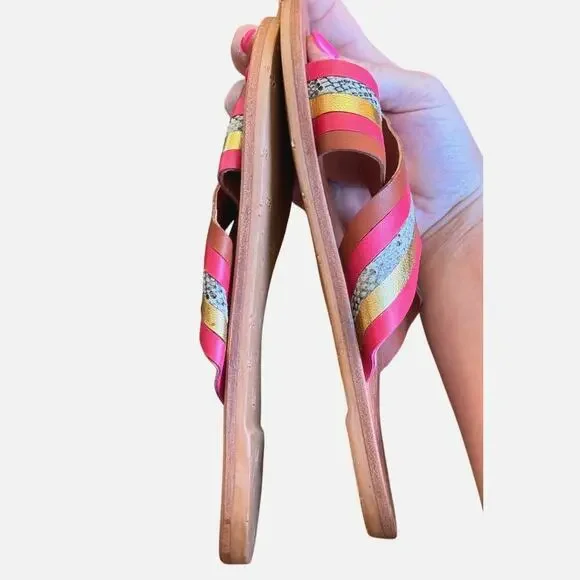 Beek Palila Slide Sandals Sz 6 | Anthropologie Leather Crisscross Flats Handmade - Picture 5 of 7